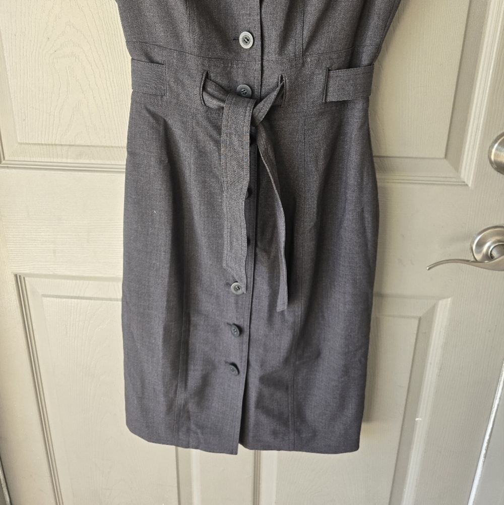 Calvin Klein Dress Sz S Gray Button Down Tie Waist Belted Midi Sleeveless - Picture 6 of 12